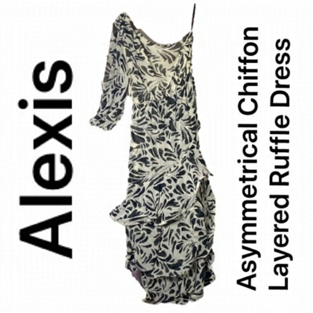 𝅺🌷 Alexis🌷 Asymmetrical Layered Chiffon One Shoulder Sleeve Evening Dress 
